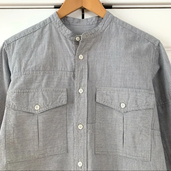 Billy Reid Sz XS Button Down Shirt Band Collar Patchwork Stripe Cotton Menswear - Picture 3 of 9